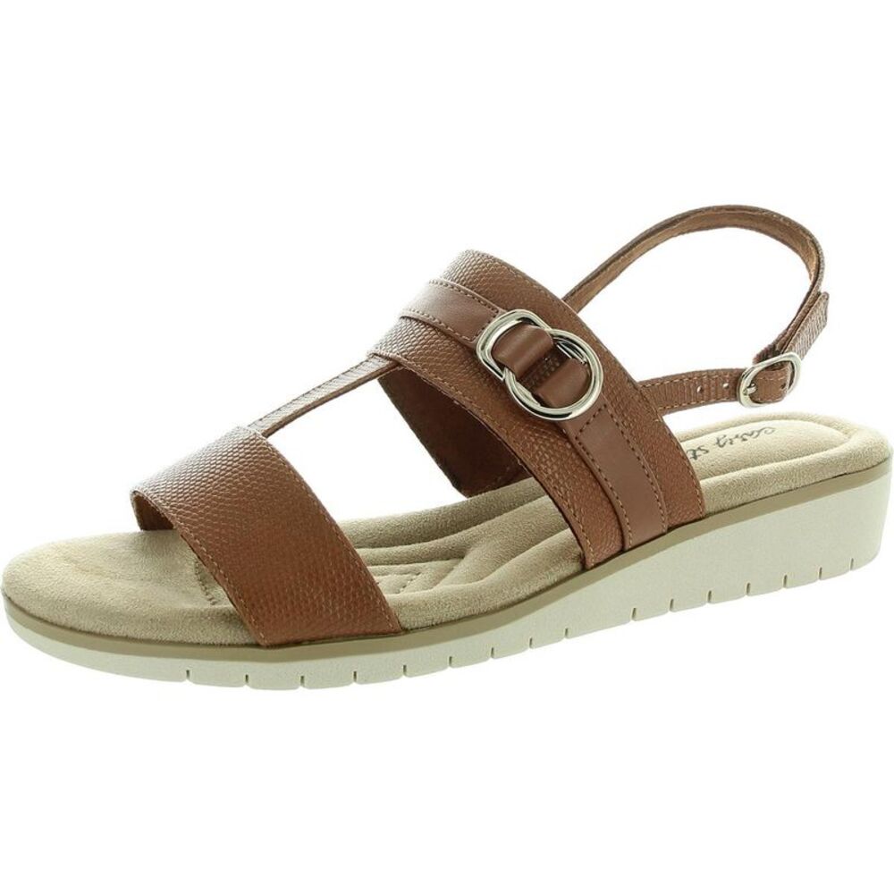Easy Street Womens Tan Buckle Man Made Ankle Strap New